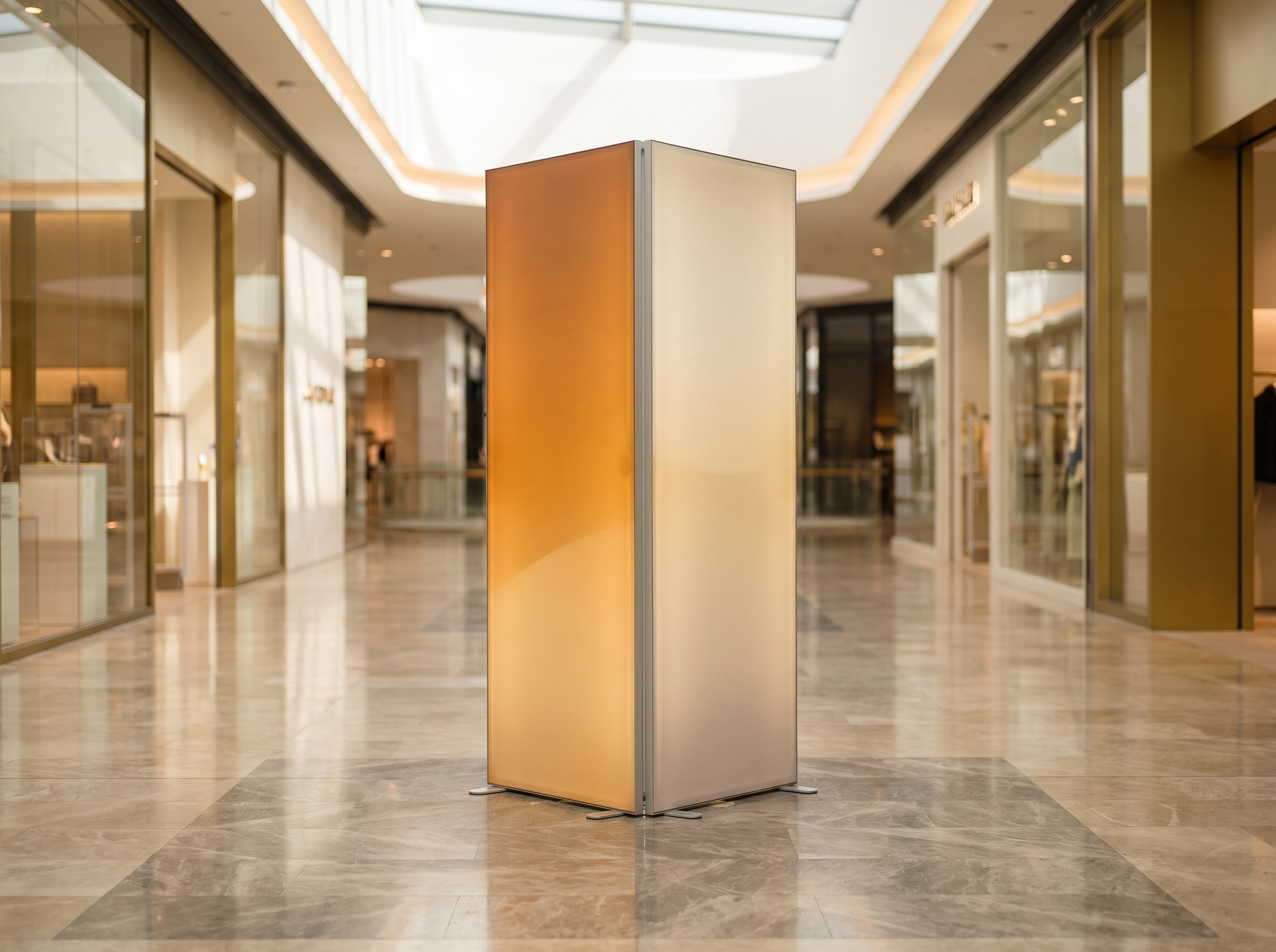 Double-sided 360° lightbox, both front and back faces visible